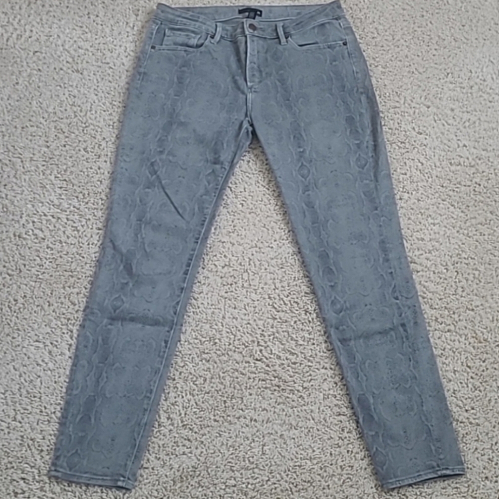 Aqua Gray Snakeskin Print Denim Mid Rise Skinny Jeans 28